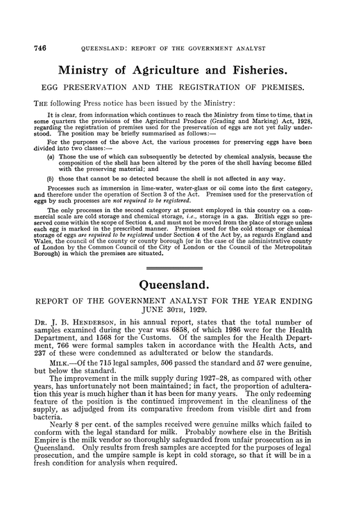 Queensland. Report of the Government Analyst for the year ending June 30th, 1929