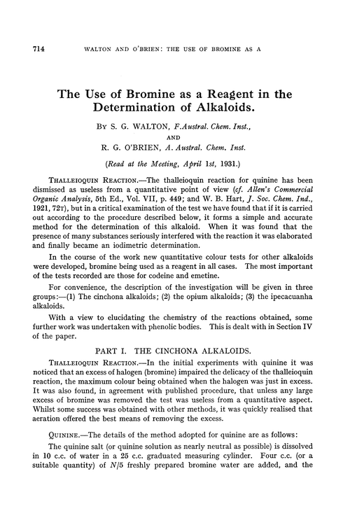 The use of bromine as a reagent in the determination of alkaloids