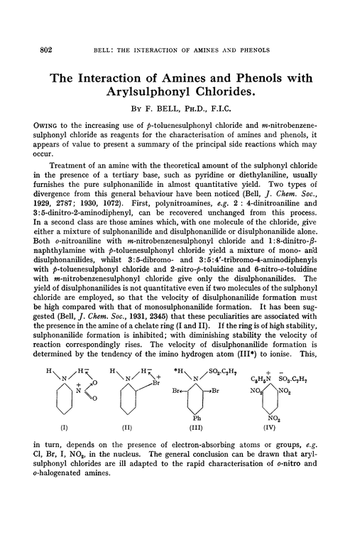 The interaction of amines and phenols with arylsulphonyl chlorides