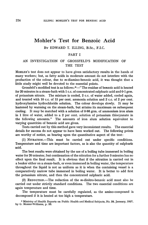 Mohler's test for benzoic acid
