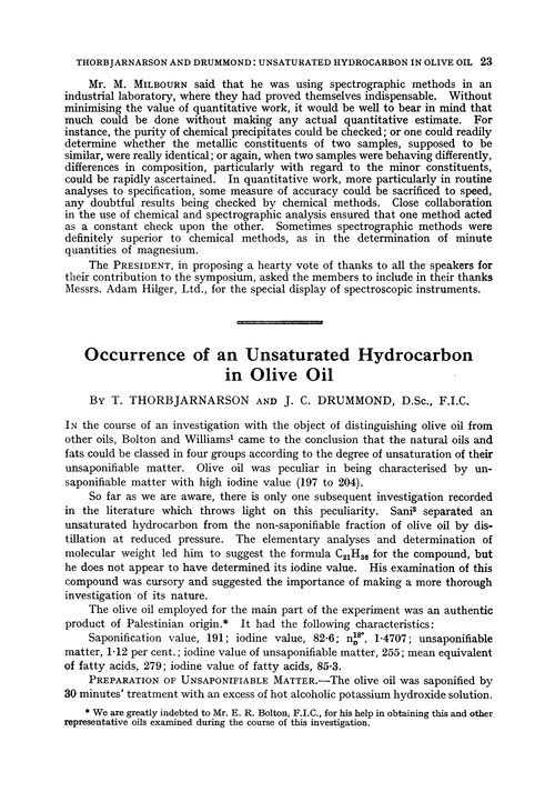 Occurrence of an unsaturated hydrocarbon in olive oil