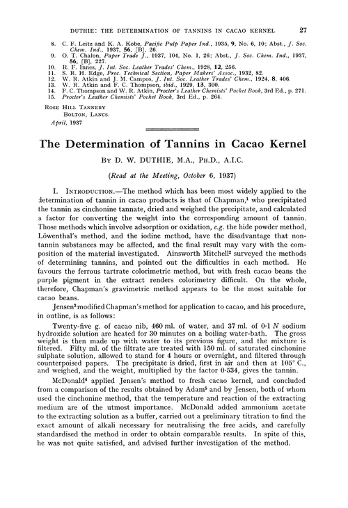 The determination of tannins in cacao kernel