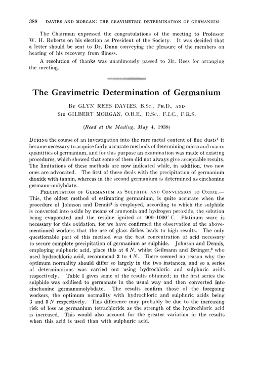 The gravimetric determination of germanium