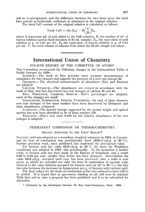 International Union of Chemistry. Fourth Report of the Committee on Atoms