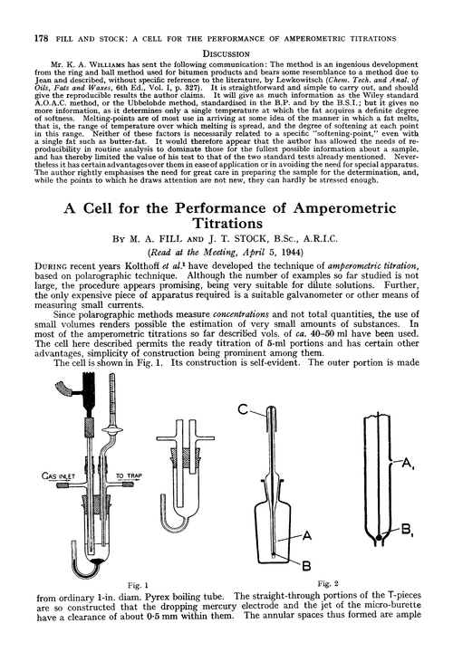 A cell for the performance of amperometric titrations