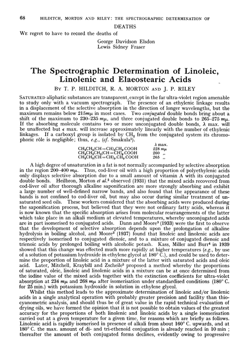 The spectrographic determination of linoleic, linolenic and elaeostearic acids