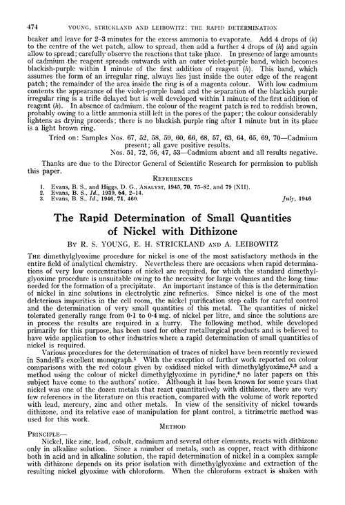 The rapid determination of small quantities of nickel with dithizone