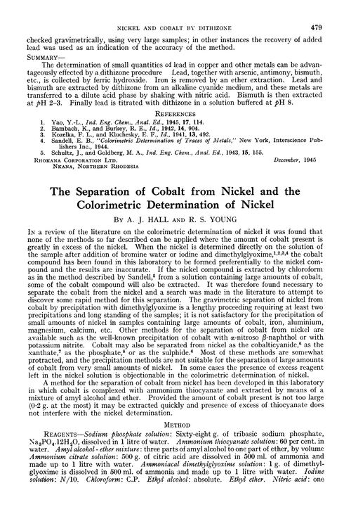 The separation of cobalt from nickel and the colorimetric determination of nickel