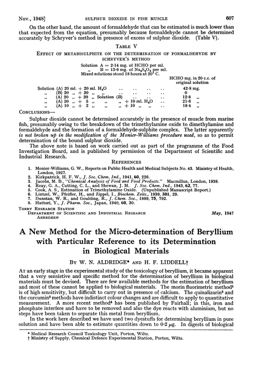 A new method for the micro-determination of beryllium with particular reference to its determination in biological materials