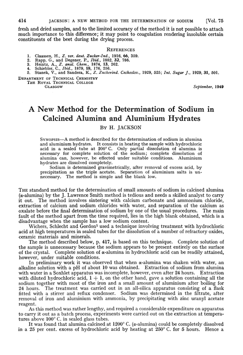 A new method for the determination of sodium in calcined alumina and aluminium hydrates