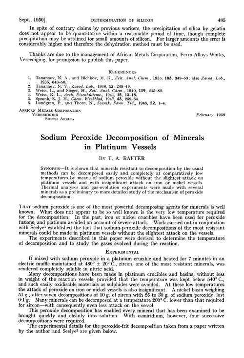Sodium peroxide decomposition of minerals in platinum vessels