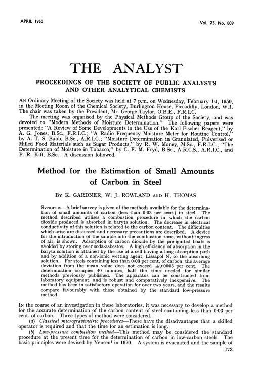 Method for the estimation of small amounts of carbon in steel