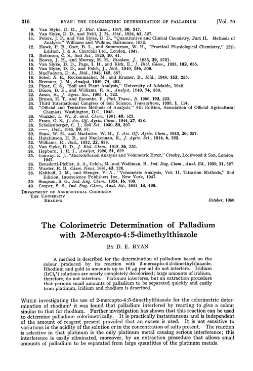 The colorimetric determination of palladium with 2-mercapto-4:5-dimethylthiazole