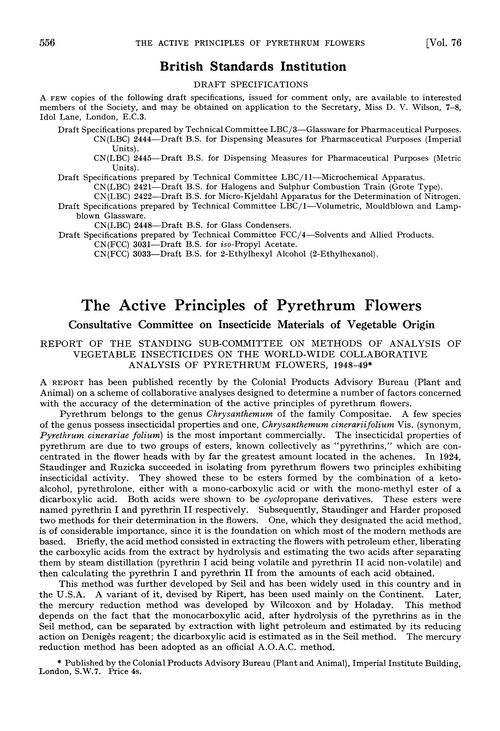 The active principles of pyrethrum flowers. Consultative Committee on insecticide materials of vegetable origin