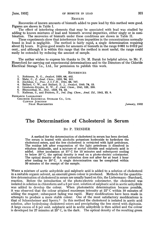 The determination of cholesterol in serum