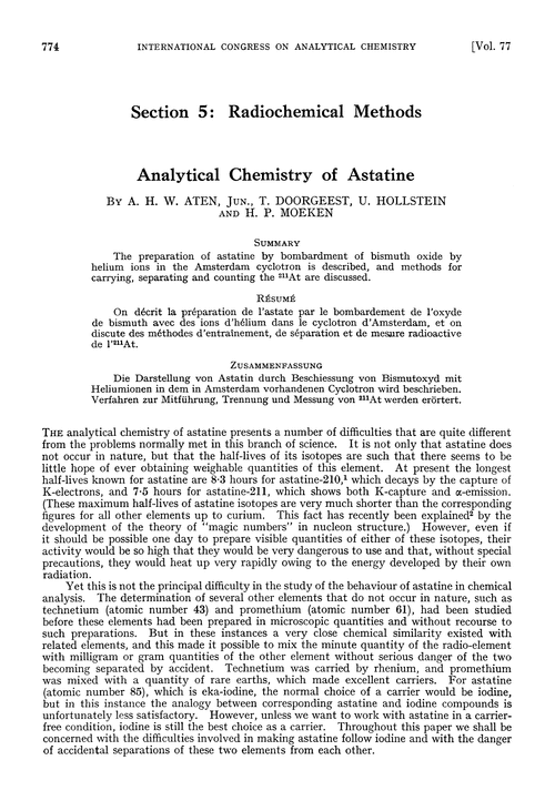 Section 5: radiochemical methods. Analytical chemistry of astatine
