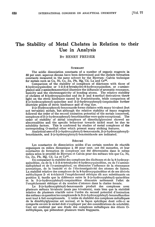 The stability of metal chelates in relation to their use in analysis