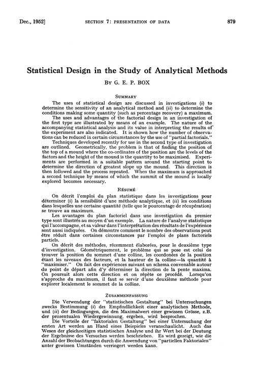 Statistical design in the study of analytical methods