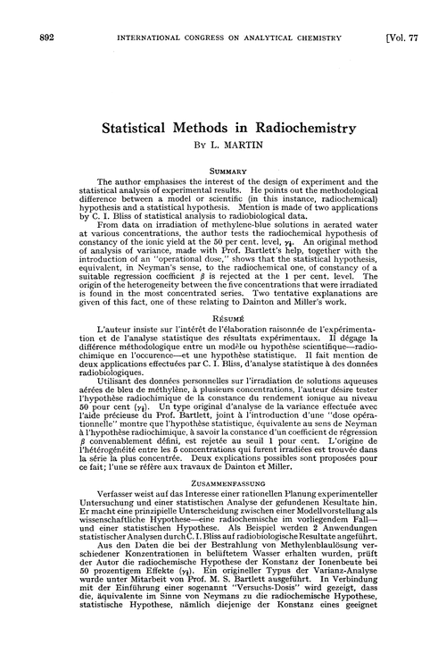 Statistical methods in radiochemistry