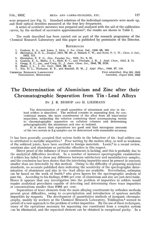 The determination of aluminium and zinc after their chromatographic separation from tin-lead alloys