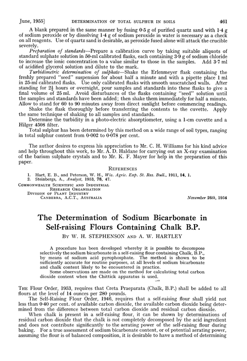 The determination of sodium bicarbonate in self-raising flours containing chalk B.P.