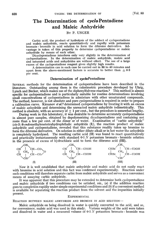 The determination of cyclopentadiene and maleic anhydride