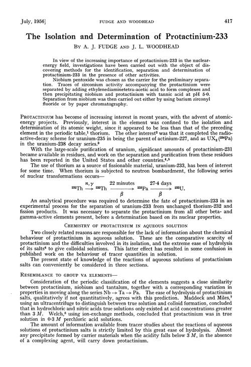 The isolation and determination of protactinium-233