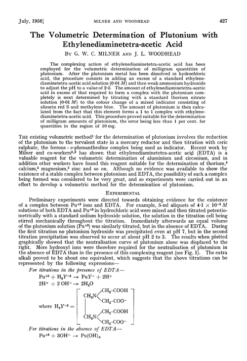The volumetric determination of plutonium with ethylenediaminetetra-acetic acid
