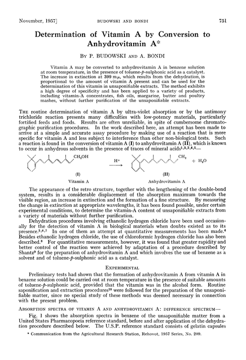 Determination of vitamin A by conversion to anhydrovitamin A