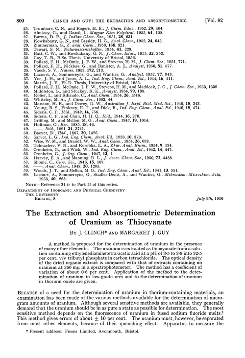 The extraction and absorptiometric determination of uranium as thiocyanate