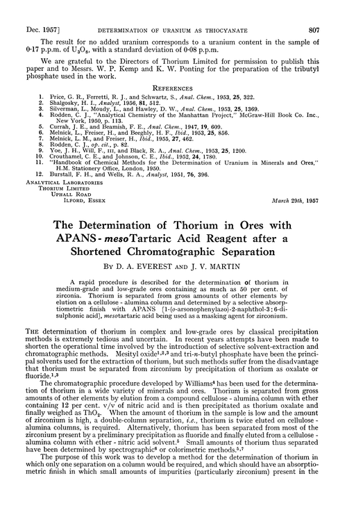 The determination of thorium in ores with APANS-meso tartaric acid reagent after a shortened chromatographic separation