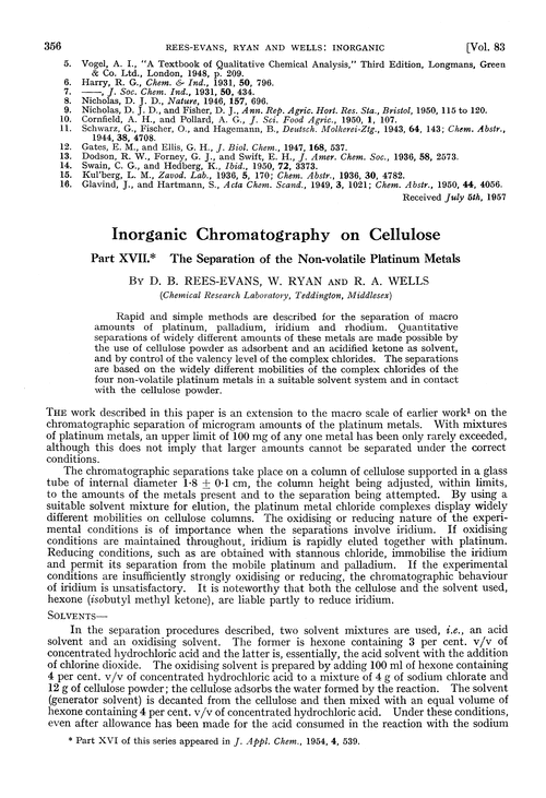 Inorganic chromatography on cellulose. Part XVII. The separation of the non-volatile platinum metals