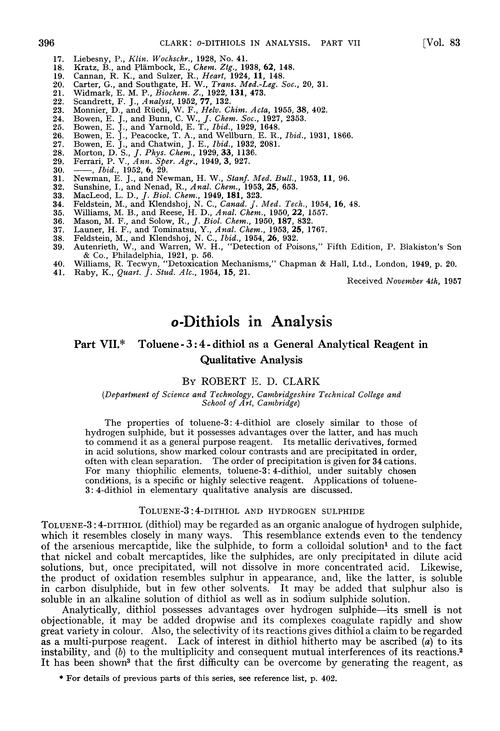 o-Dithiols in analysis. Part VII. Toluene-3:4-dithiol as a general analytical reagent in qualitative analysis
