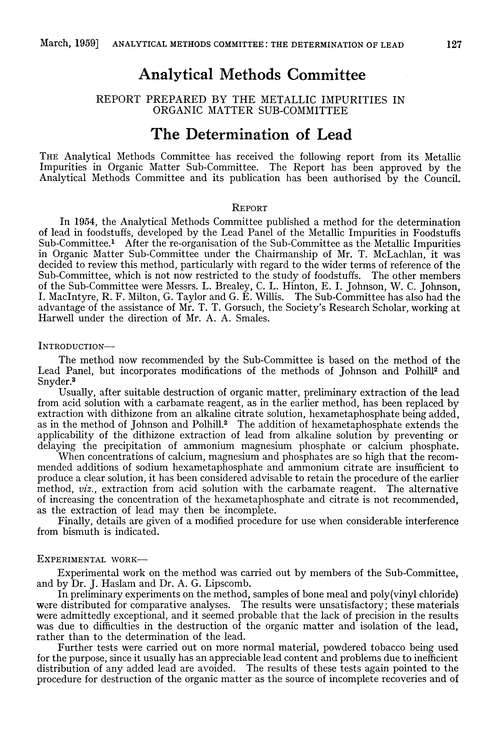 The determination of lead