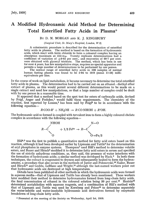 A modified hydroxamic acid method for determining total esterified fatty acids in plasma