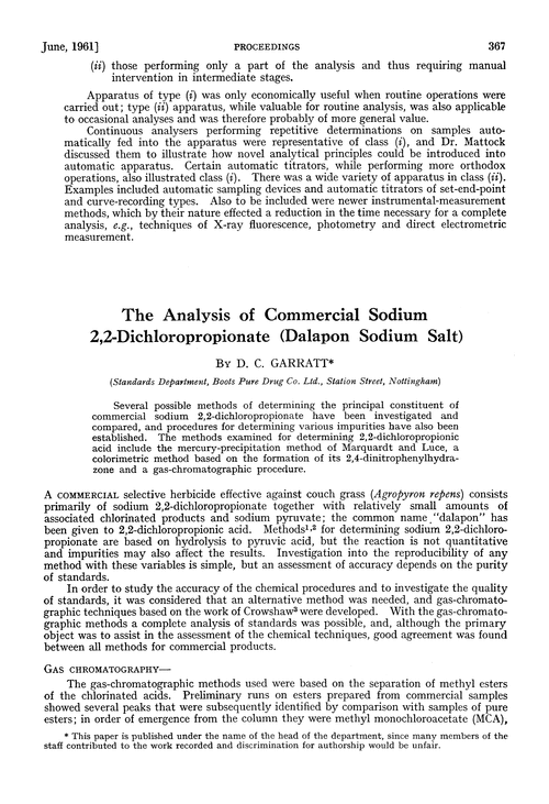 The analysis of commercial sodium 2,2-dichloropropionate (dalapon sodium salt)