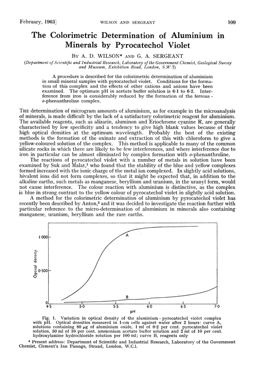 The colorimetric determination of aluminium in minerals by pyrocatechol violet