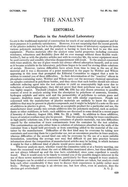 Editorial. Plastics in the analytical laboratory