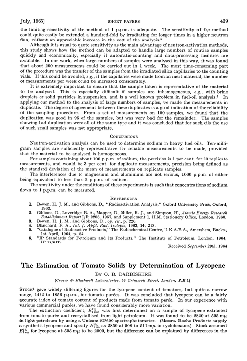The estimation of tomato solids by determination of lycopene