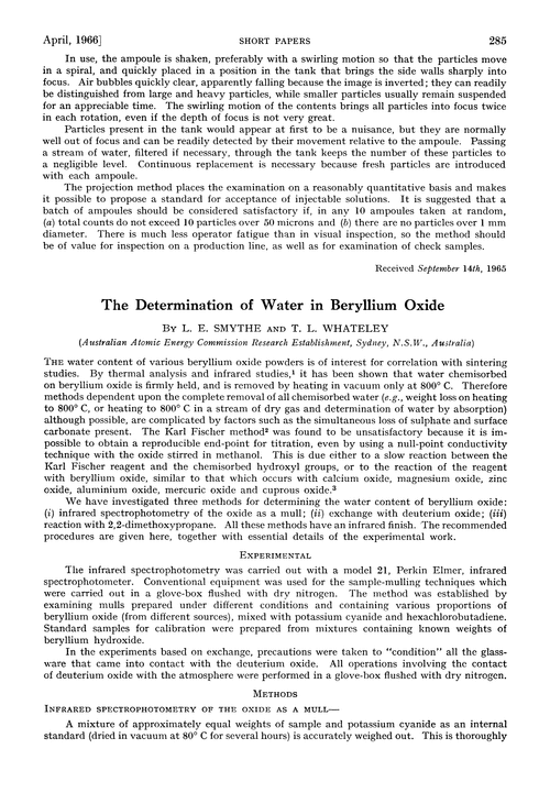The determination of water in beryllium oxide