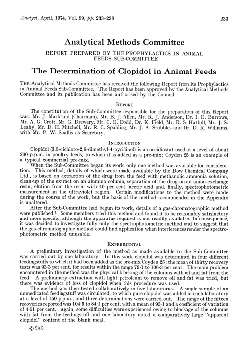 The determination of clopidol in animal feeds