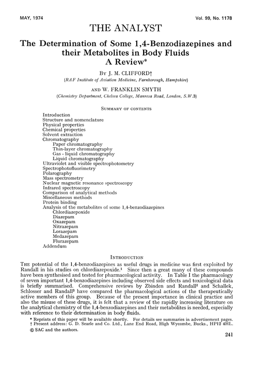 The determination of some 1,4-benzodiazepines and their metabolites in body fluids. A review