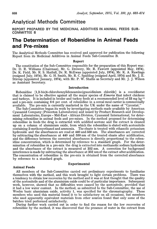 The determination of robenidine in animal feeds and pre-mixes