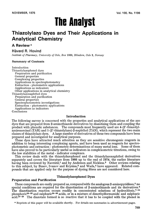Thiazolylazo dyes and their applications in analytical chemistry. A review