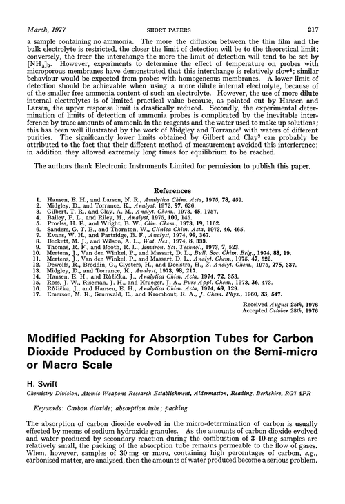 Modified packing for absorption tubes for carbon dioxide produced by combustion on the semi-micro or macro scale