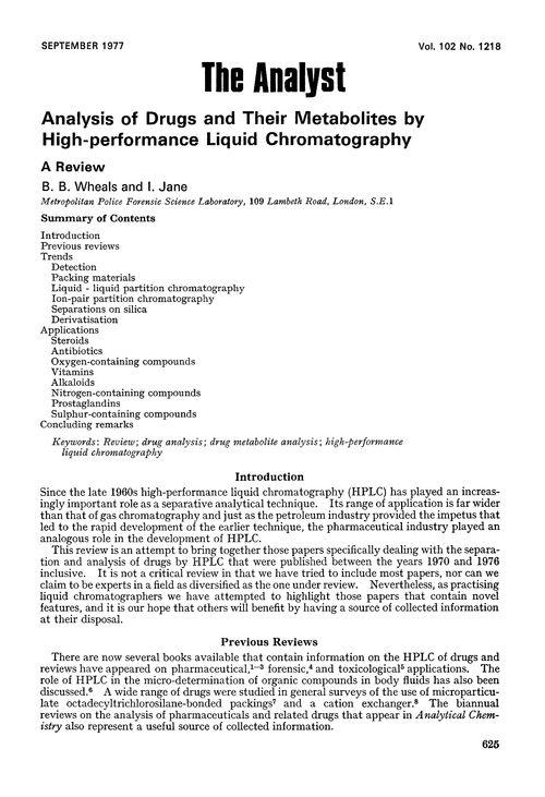 Analysis of drugs and their metabolites by high-performance liquid chromatography. A review