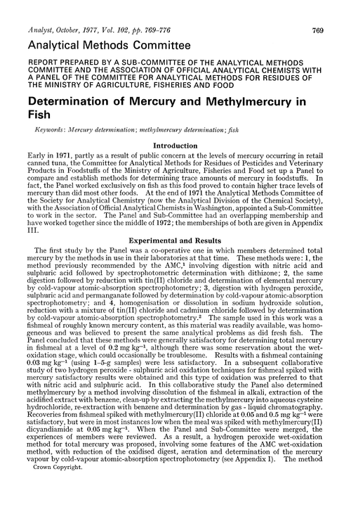 Determination of mercury and methylmercury in fish