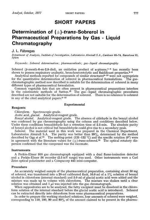Determination of (±)-trans-sobrerol in pharmaceutical preparations by gas-liquid chromatography