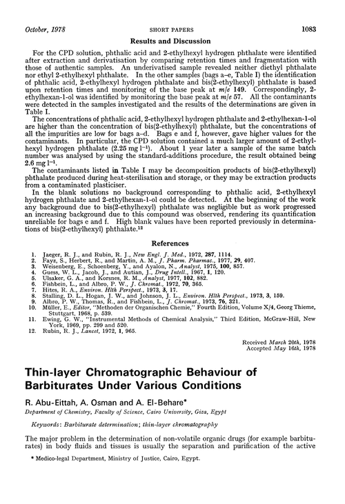 Thin-layer chromatographic behaviour of barbiturates under various conditions