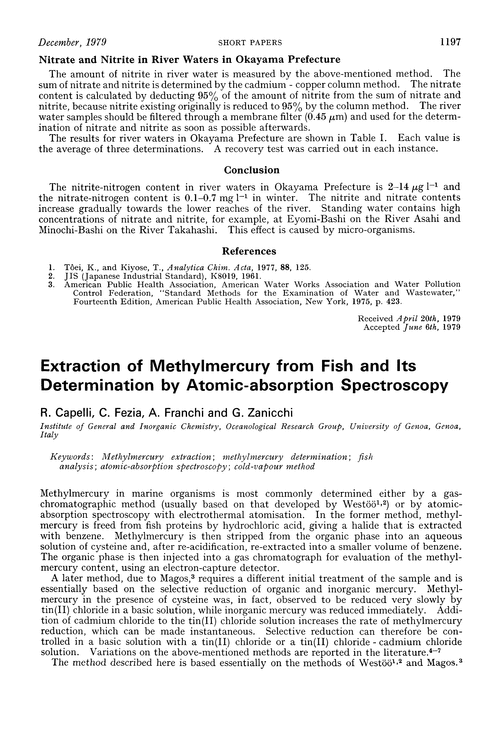Extraction of methylmercury from fish and its determination by atomic-absorption spectroscopy